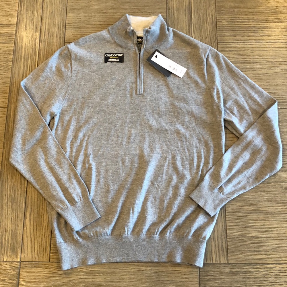 Mens liz Claiborne zip up sweater lightweight grey